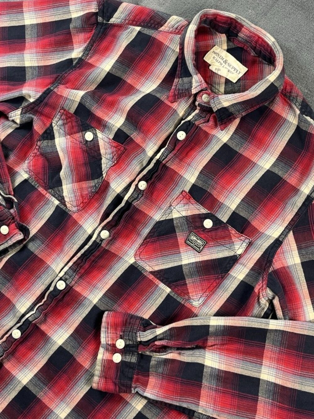 Ralph Lauren Denim & Supply Shirt Men's L Red 100% Cotton Button Down Plaid